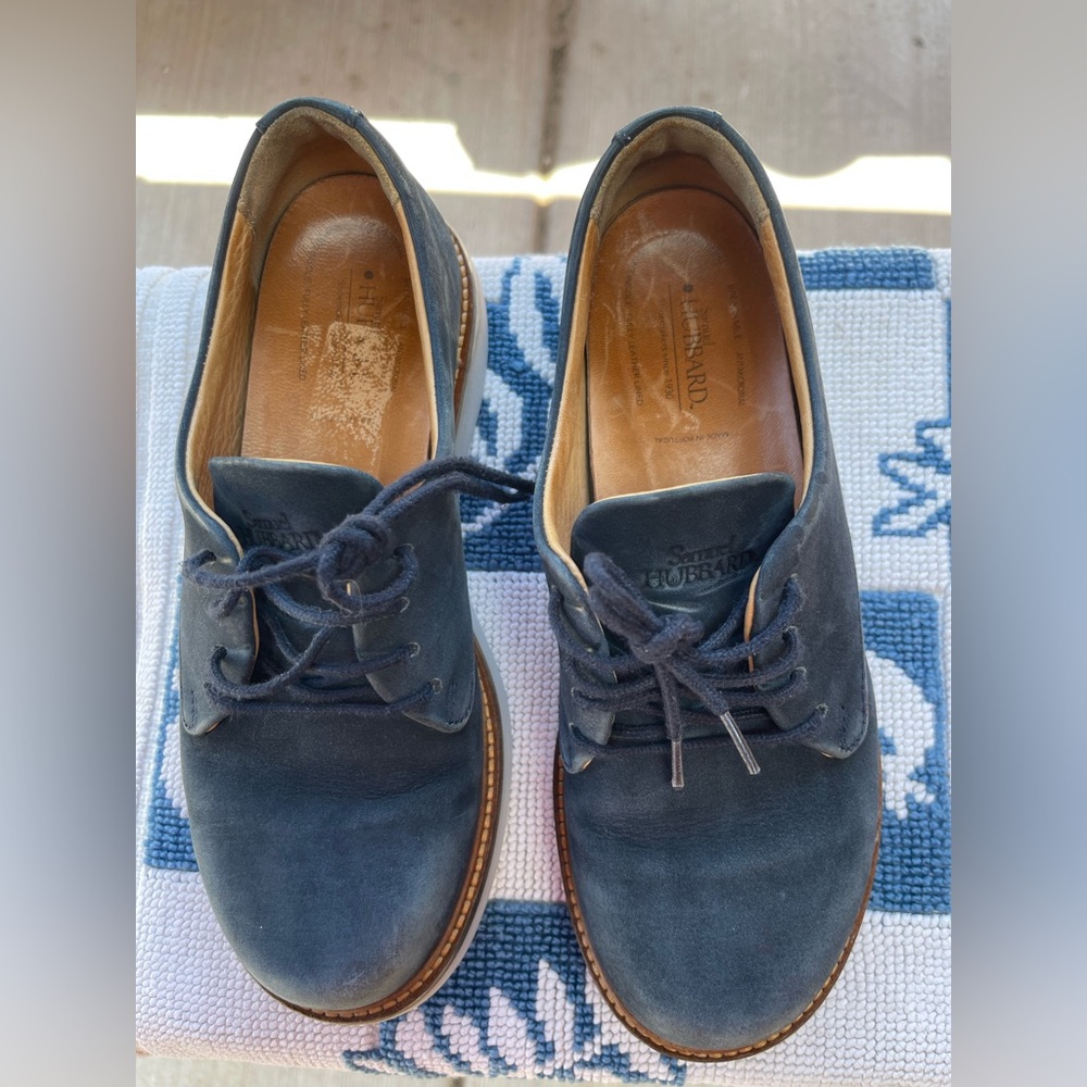 WOMEN'S HUBBARD FREE OXFORD Blue Leather Suede Flats Sz US7